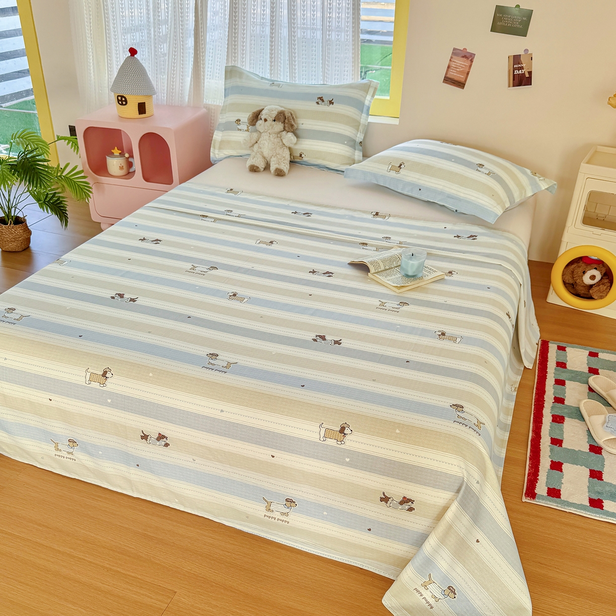 91家纺网 家纺一手货源 找家纺 尚帛 2026新款全棉品质喷气印花爆款四件套 多规格套件 单品系列-单枕套 奔跑小狗