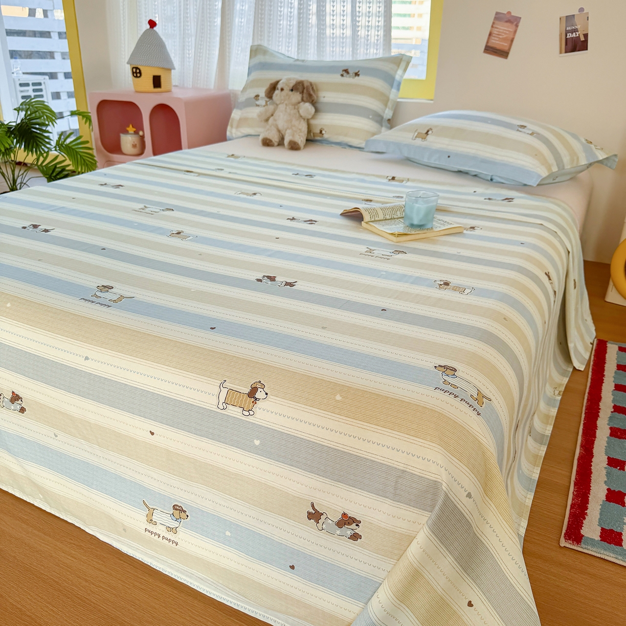 91家纺网 家纺一手货源 找家纺 尚帛 2026新款全棉品质喷气印花爆款四件套 多规格套件 单品系列-单枕套 奔跑小狗