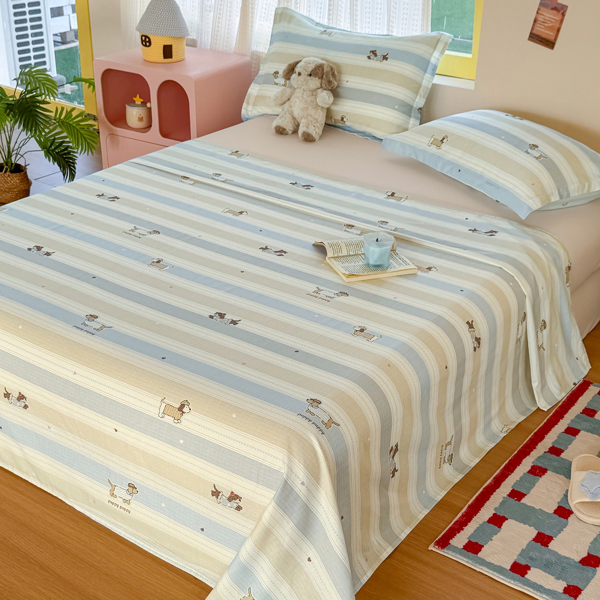 91家纺网 家纺一手货源 找家纺 尚帛 2026新款全棉品质喷气印花爆款四件套 多规格套件 单品系列-单枕套 奔跑小狗