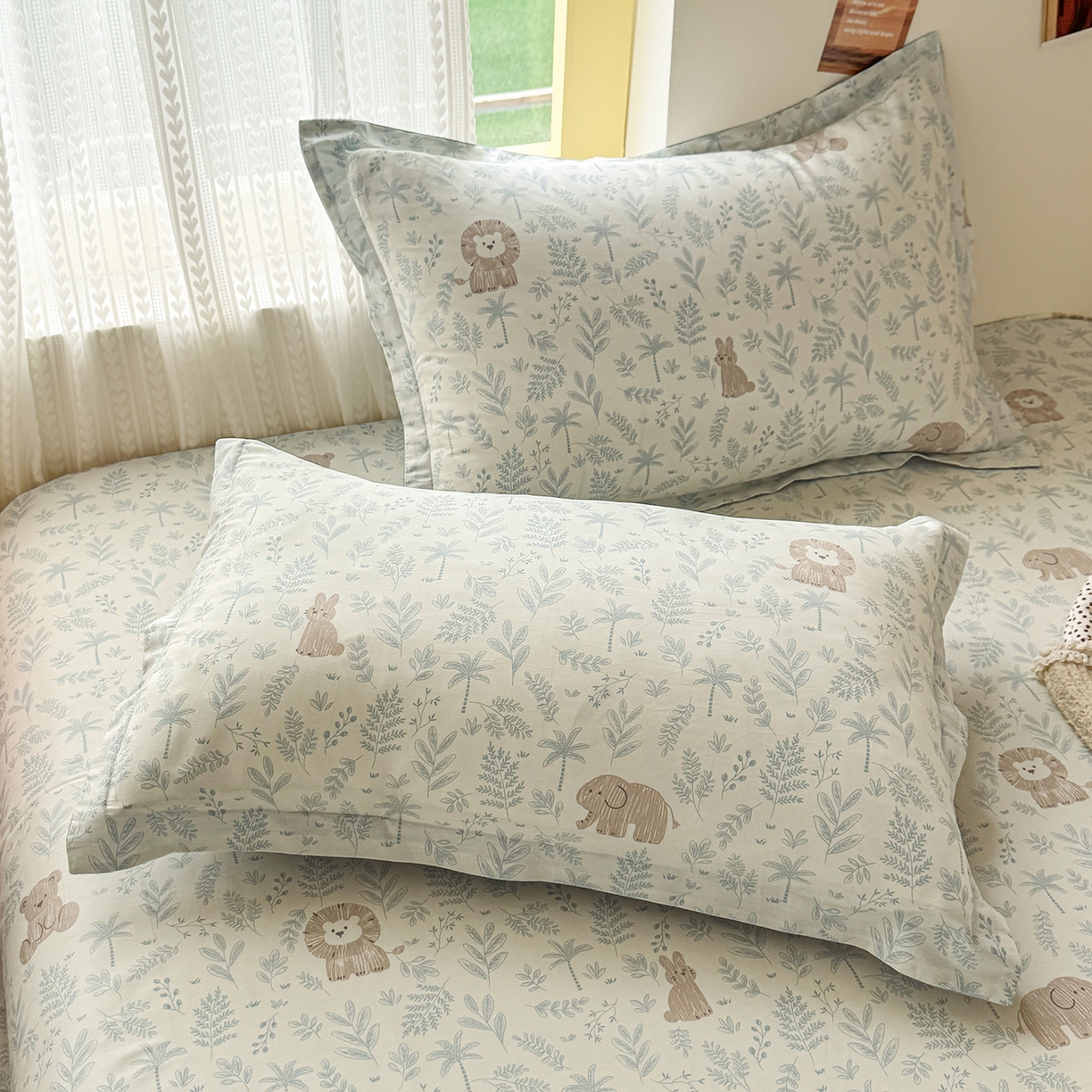 尚帛 2026新款全棉品质喷气印花爆款四件套 多规格套件 单品系列-单枕套 森林小镇-兰