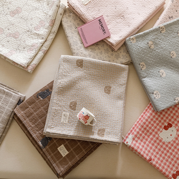 91家纺网 家纺一手货源 找家纺 麻依 2025新款安心棉床盖三件全棉四层纱布床单 组合