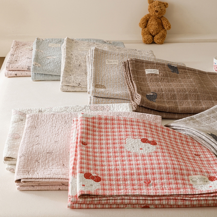 91家纺网 家纺一手货源 找家纺 麻依 2025新款安心棉床盖三件全棉四层纱布床单 组合