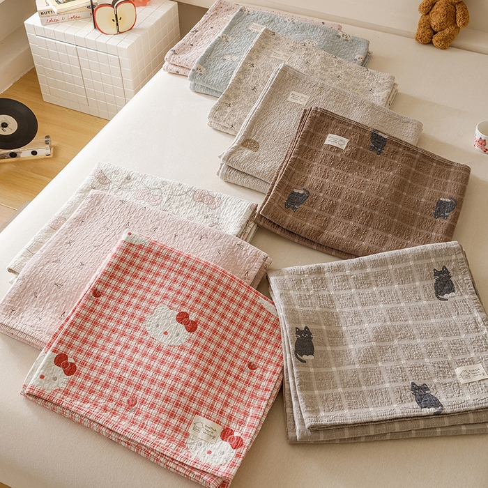 91家纺网 家纺一手货源 找家纺 麻依 2025新款安心棉床盖三件全棉四层纱布床单 组合