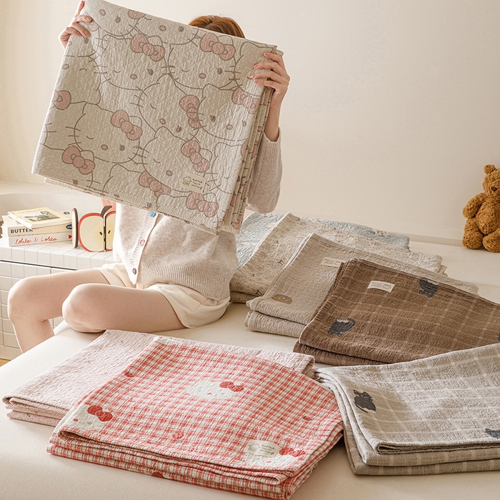 91家纺网 家纺一手货源 找家纺 麻依 2025新款安心棉床盖三件全棉四层纱布床单 组合