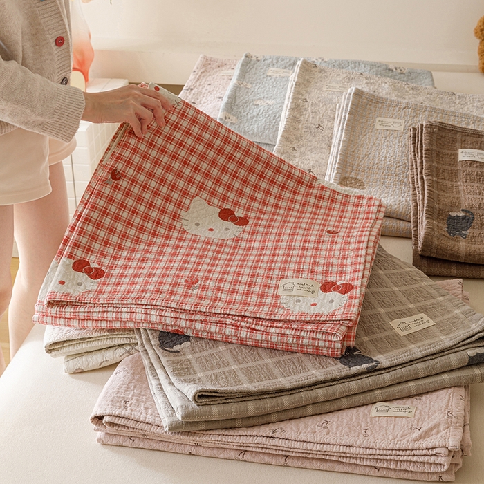 91家纺网 家纺一手货源 找家纺 麻依 2025新款安心棉床盖三件全棉四层纱布床单 组合