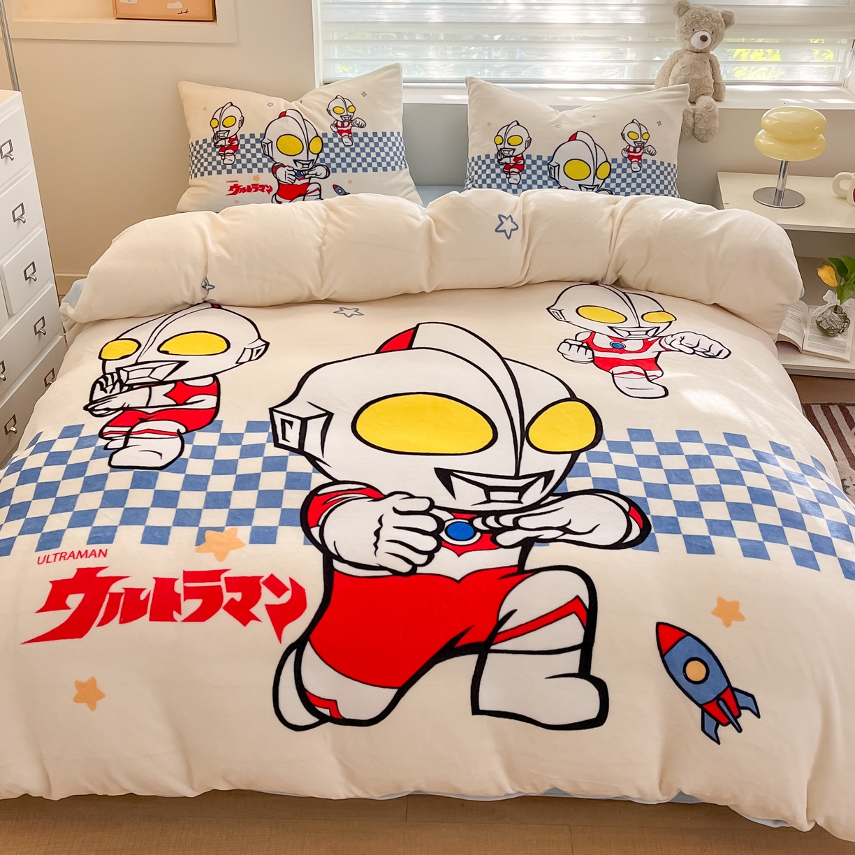 91家纺网 家纺一手货源 找家纺 蘭菲家纺 2025新款奥特曼牛奶绒四件套 奥特曼-超人兄弟