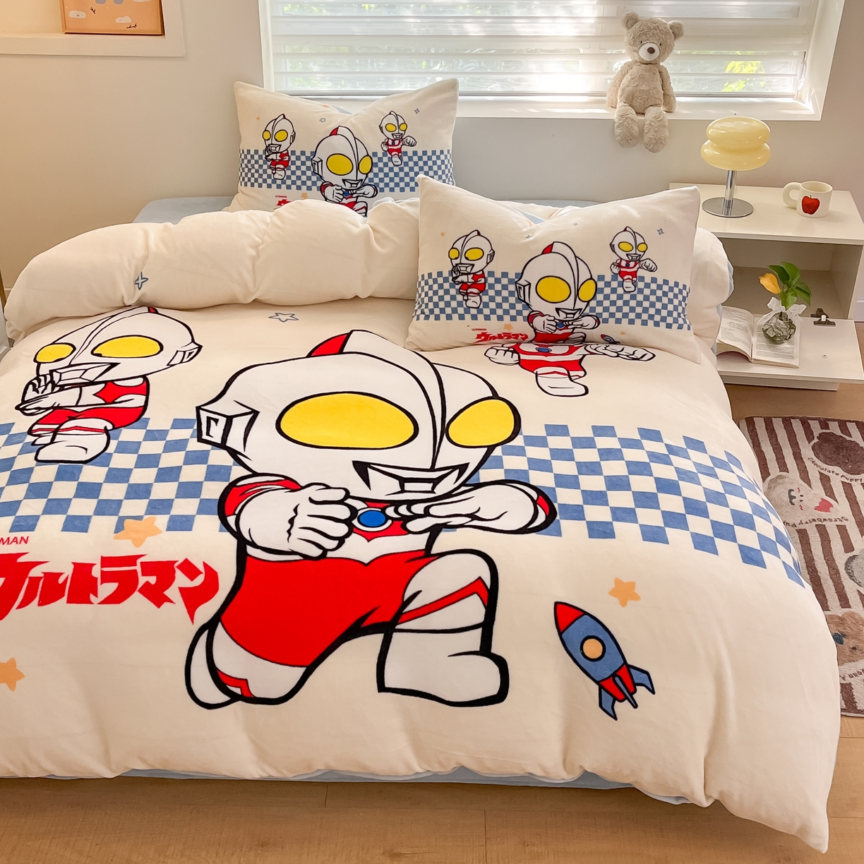 91家纺网 家纺一手货源 找家纺 蘭菲家纺 2025新款奥特曼牛奶绒四件套 奥特曼-超人兄弟