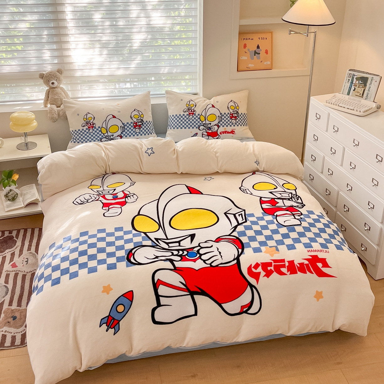 91家纺网 家纺一手货源 找家纺 蘭菲家纺 2025新款奥特曼牛奶绒四件套 奥特曼-超人兄弟