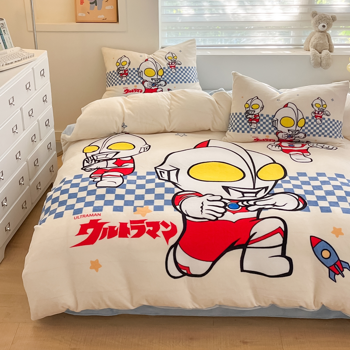 91家纺网 家纺一手货源 找家纺 蘭菲家纺 2025新款奥特曼牛奶绒四件套 奥特曼-超人兄弟