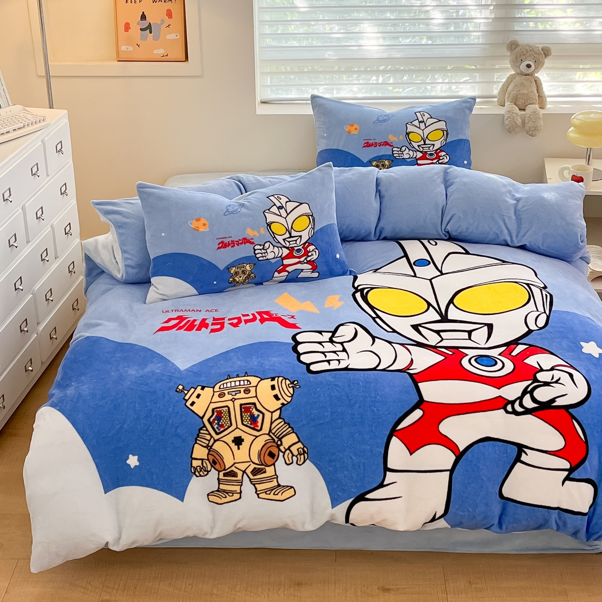 91家纺网 家纺一手货源 找家纺 蘭菲家纺 2025新款奥特曼牛奶绒四件套 奥特曼-出击