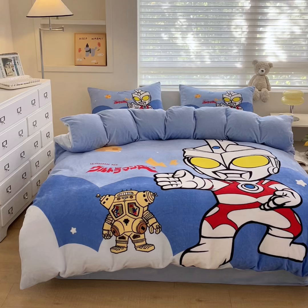 91家纺网 家纺一手货源 找家纺 蘭菲家纺 2025新款奥特曼牛奶绒四件套 奥特曼-出击