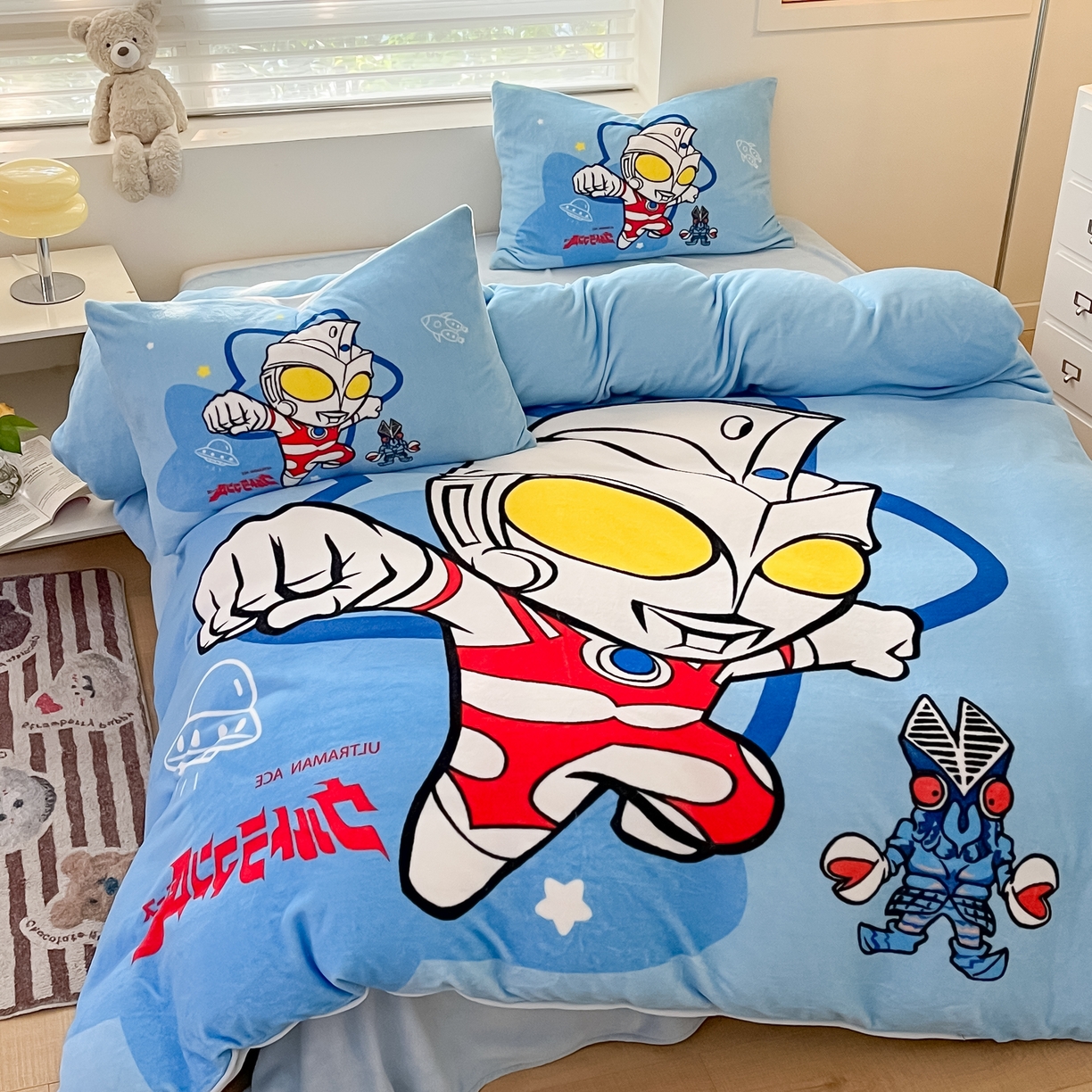 91家纺网 家纺一手货源 找家纺 蘭菲家纺 2025新款奥特曼牛奶绒四件套 奥特曼-飞天