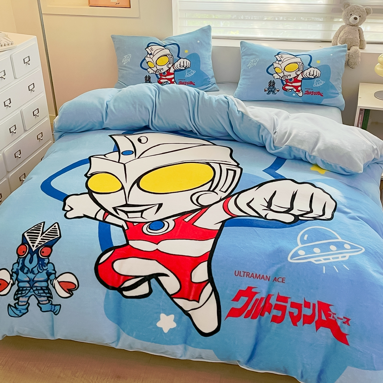 91家纺网 家纺一手货源 找家纺 蘭菲家纺 2025新款奥特曼牛奶绒四件套 奥特曼-飞天