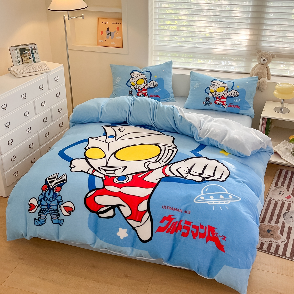 91家纺网 家纺一手货源 找家纺 蘭菲家纺 2025新款奥特曼牛奶绒四件套 奥特曼-飞天