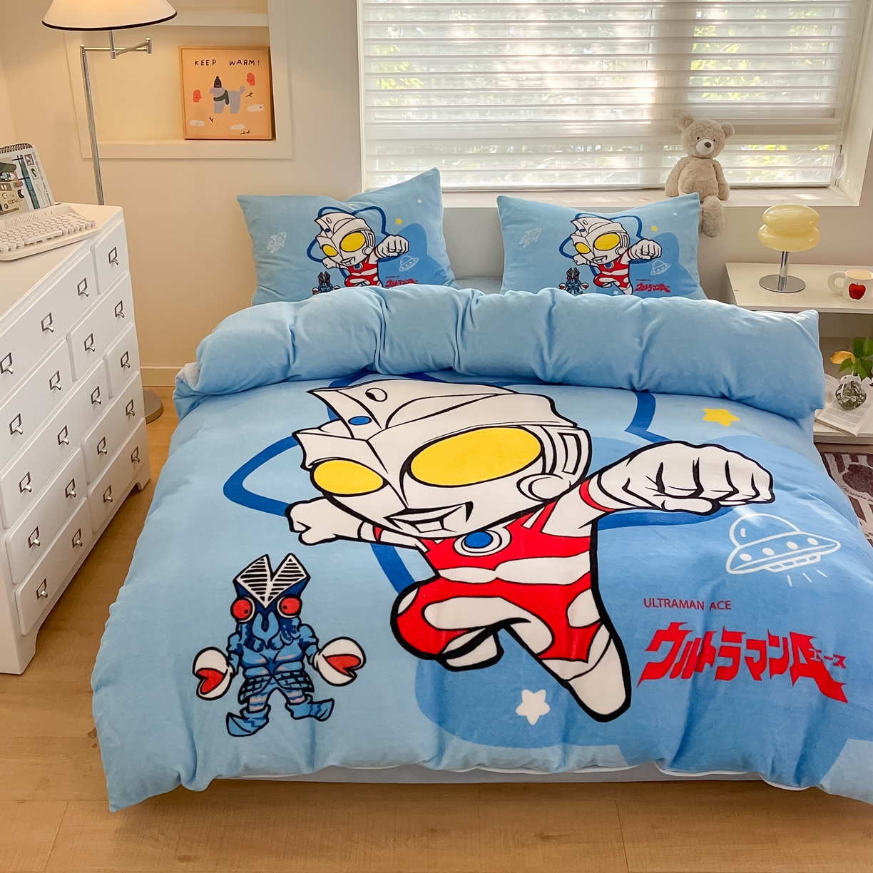 91家纺网 家纺一手货源 找家纺 蘭菲家纺 2025新款奥特曼牛奶绒四件套 奥特曼-飞天