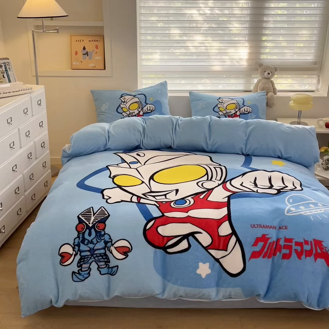 91家纺网 家纺一手货源 找家纺 蘭菲家纺 2025新款奥特曼牛奶绒四件套 奥特曼-飞天