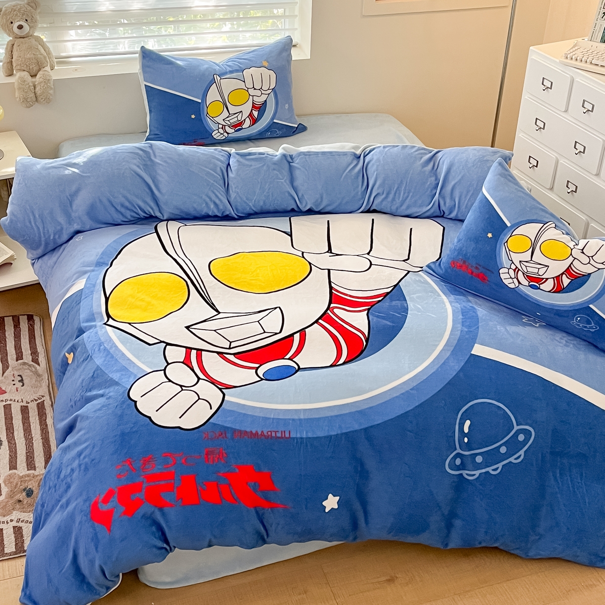 91家纺网 家纺一手货源 找家纺 蘭菲家纺 2025新款奥特曼牛奶绒四件套 奥特曼-冠军