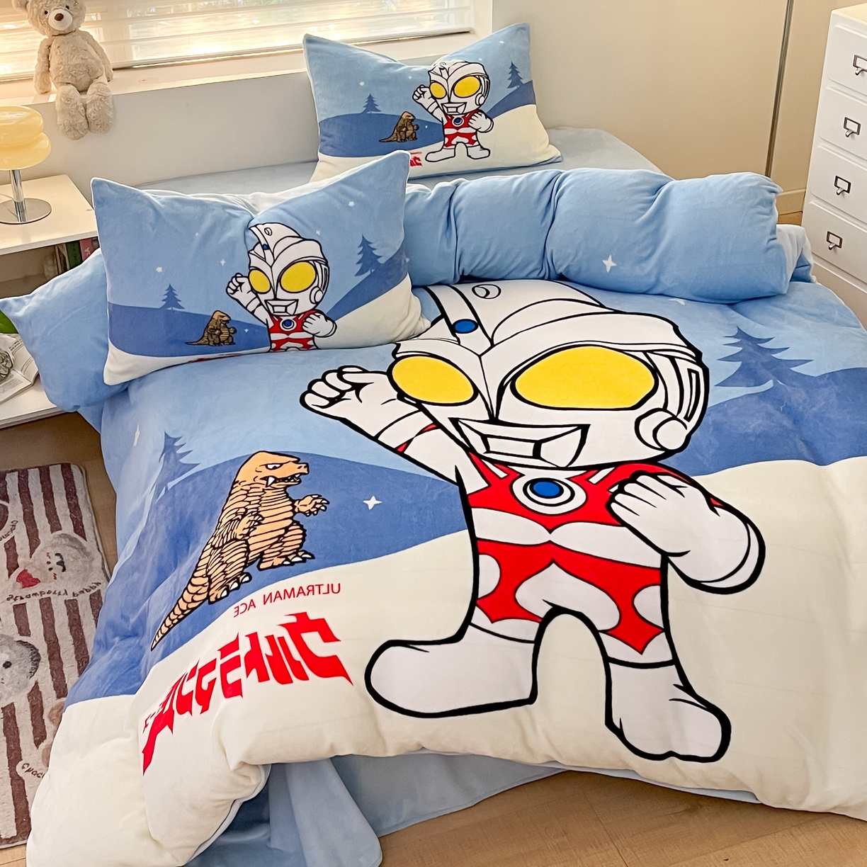 91家纺网 家纺一手货源 找家纺 蘭菲家纺 2025新款奥特曼牛奶绒四件套 奥特曼-归来