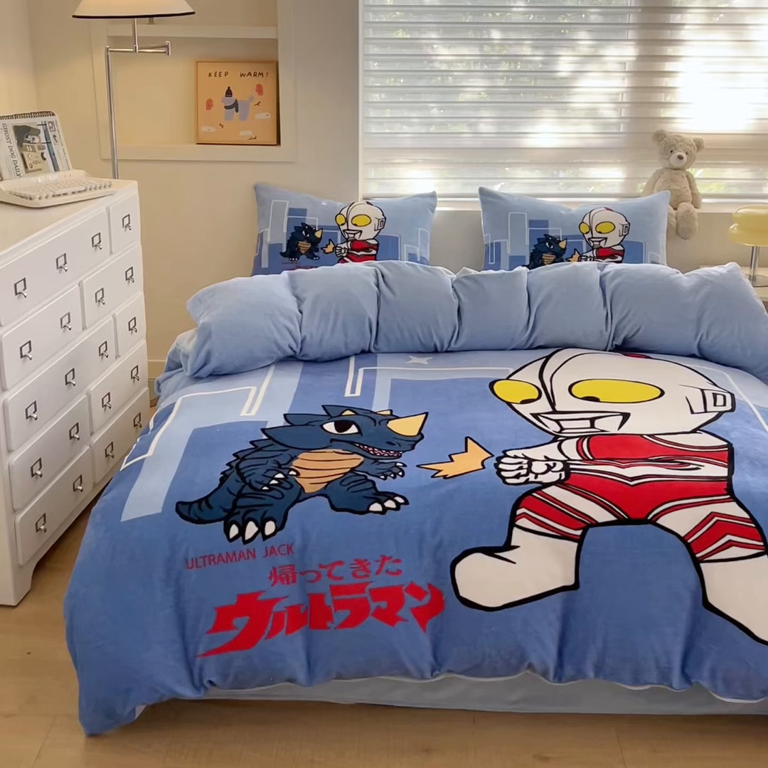 91家纺网 家纺一手货源 找家纺 蘭菲家纺 2025新款奥特曼牛奶绒四件套 奥特曼-闪电