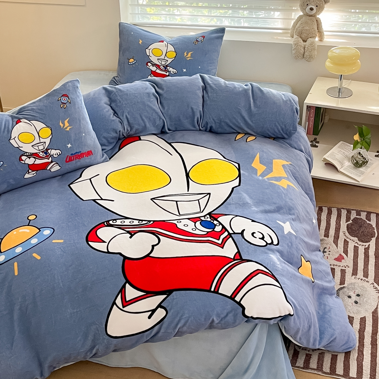 91家纺网 家纺一手货源 找家纺 蘭菲家纺 2025新款奥特曼牛奶绒四件套 奥特曼-王者