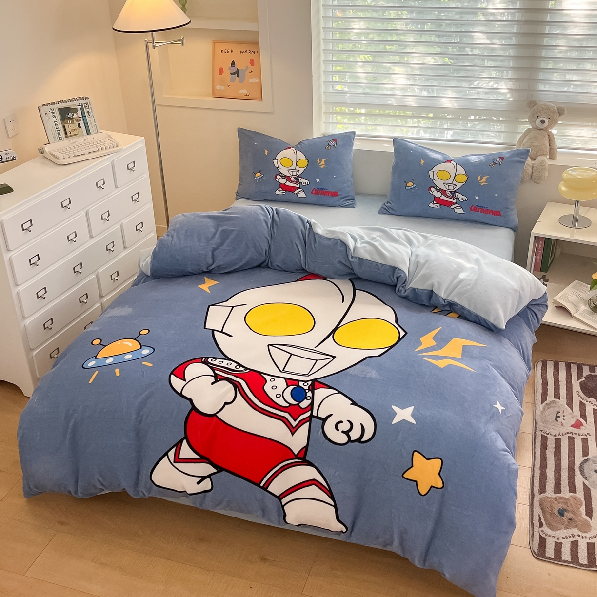 91家纺网 家纺一手货源 找家纺 蘭菲家纺 2025新款奥特曼牛奶绒四件套 奥特曼-王者