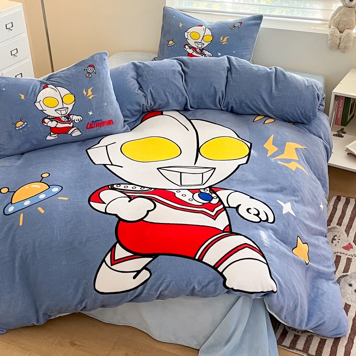 91家纺网 家纺一手货源 找家纺 蘭菲家纺 2025新款奥特曼牛奶绒四件套 奥特曼-王者