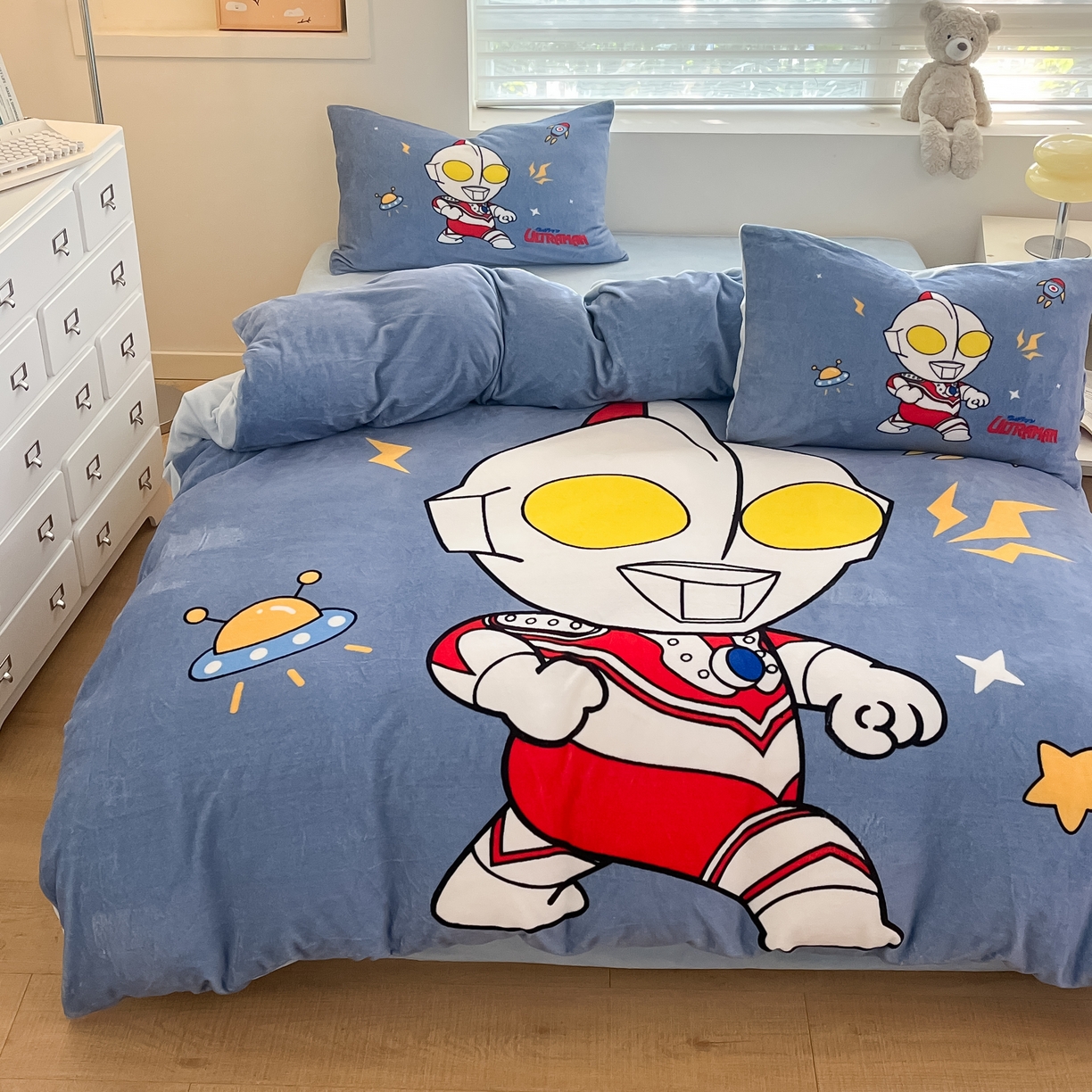 91家纺网 家纺一手货源 找家纺 蘭菲家纺 2025新款奥特曼牛奶绒四件套 奥特曼-王者