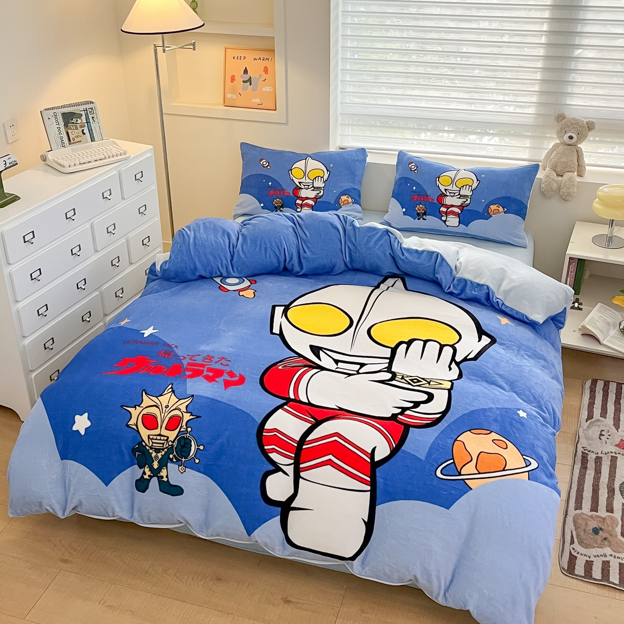 91家纺网 家纺一手货源 找家纺 蘭菲家纺 2025新款奥特曼牛奶绒四件套 奥特曼-无敌