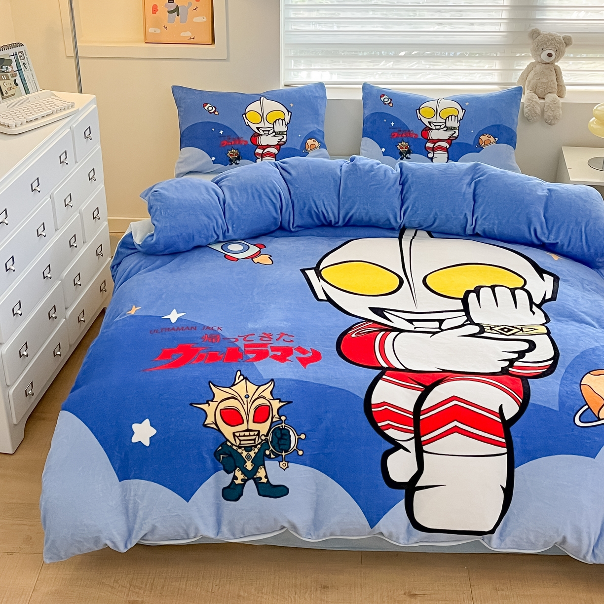 91家纺网 家纺一手货源 找家纺 蘭菲家纺 2025新款奥特曼牛奶绒四件套 奥特曼-无敌