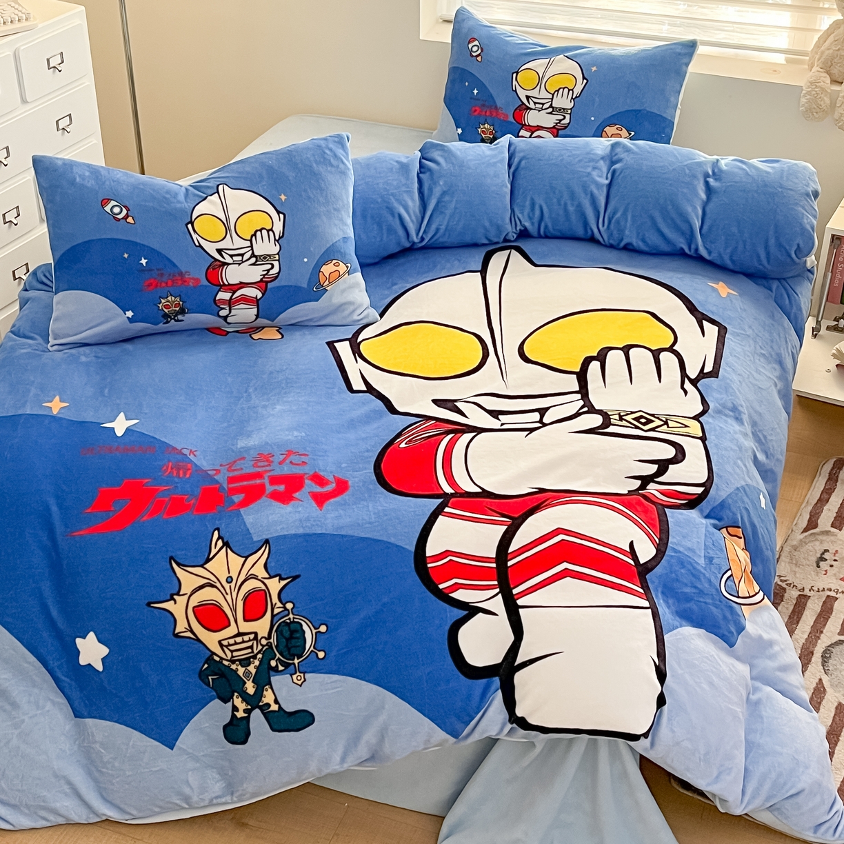 91家纺网 家纺一手货源 找家纺 蘭菲家纺 2025新款奥特曼牛奶绒四件套 奥特曼-无敌