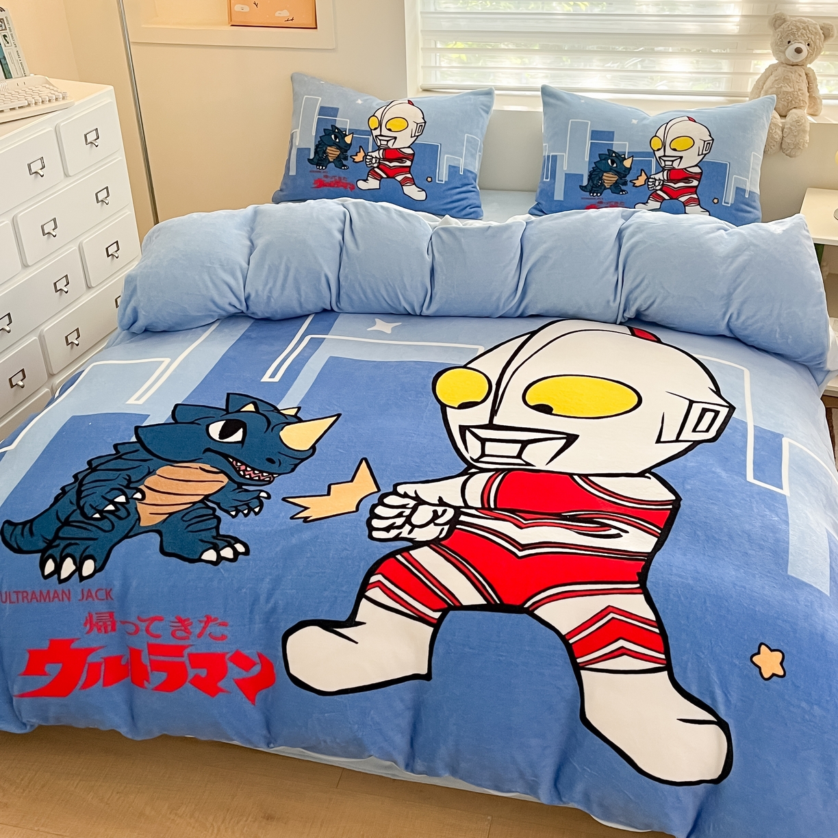 91家纺网 家纺一手货源 找家纺 蘭菲家纺 2025新款奥特曼牛奶绒四件套 奥特曼-勇士