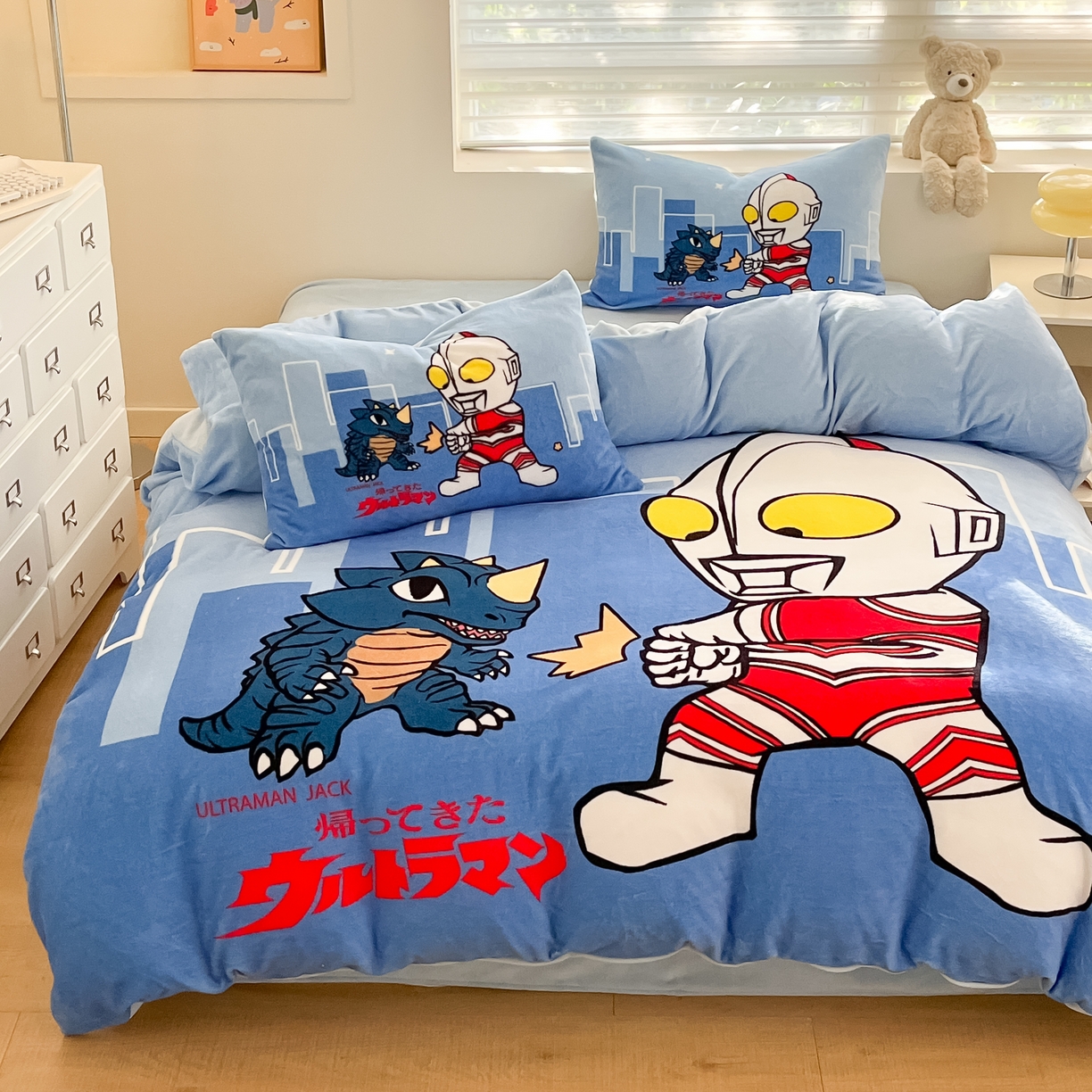 91家纺网 家纺一手货源 找家纺 蘭菲家纺 2025新款奥特曼牛奶绒四件套 奥特曼-勇士