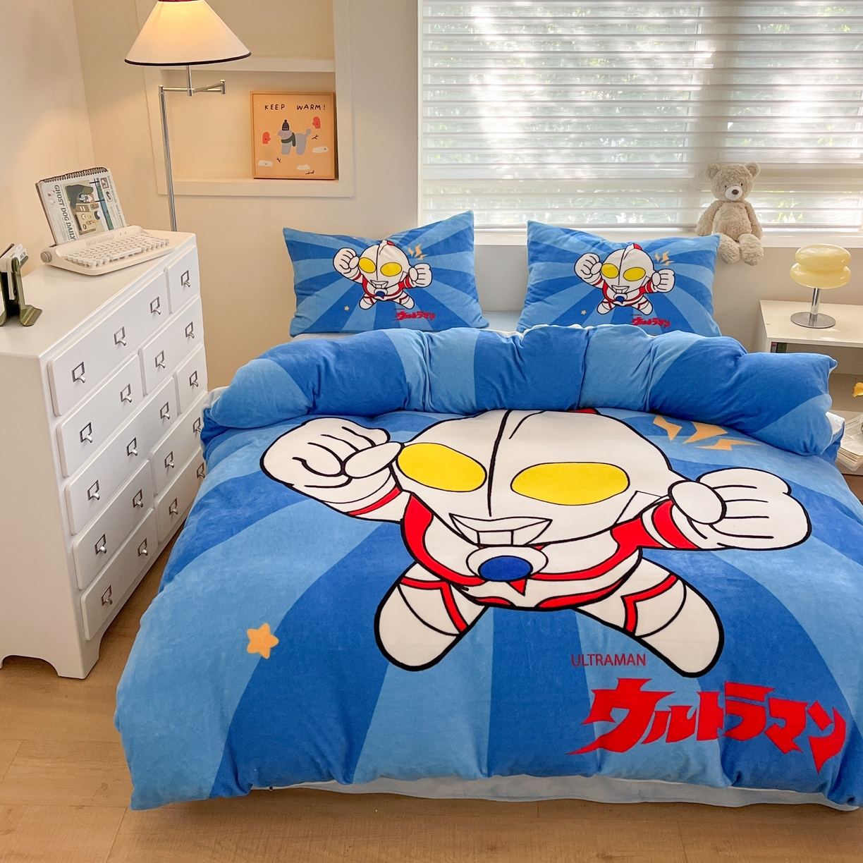 91家纺网 家纺一手货源 找家纺 蘭菲家纺 2025新款奥特曼牛奶绒四件套 奥特曼.正义之侠