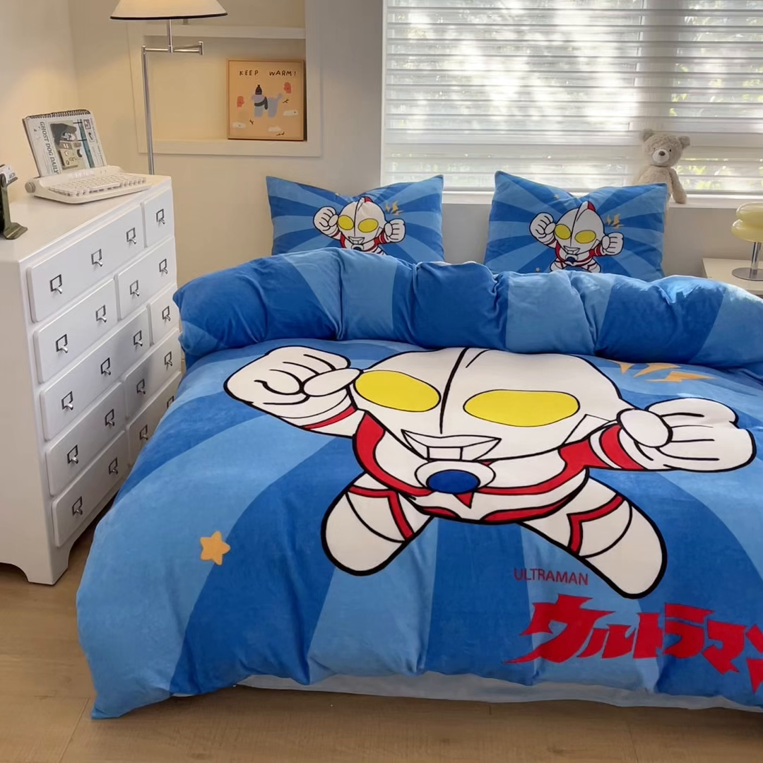 91家纺网 家纺一手货源 找家纺 蘭菲家纺 2025新款奥特曼牛奶绒四件套 奥特曼.正义之侠