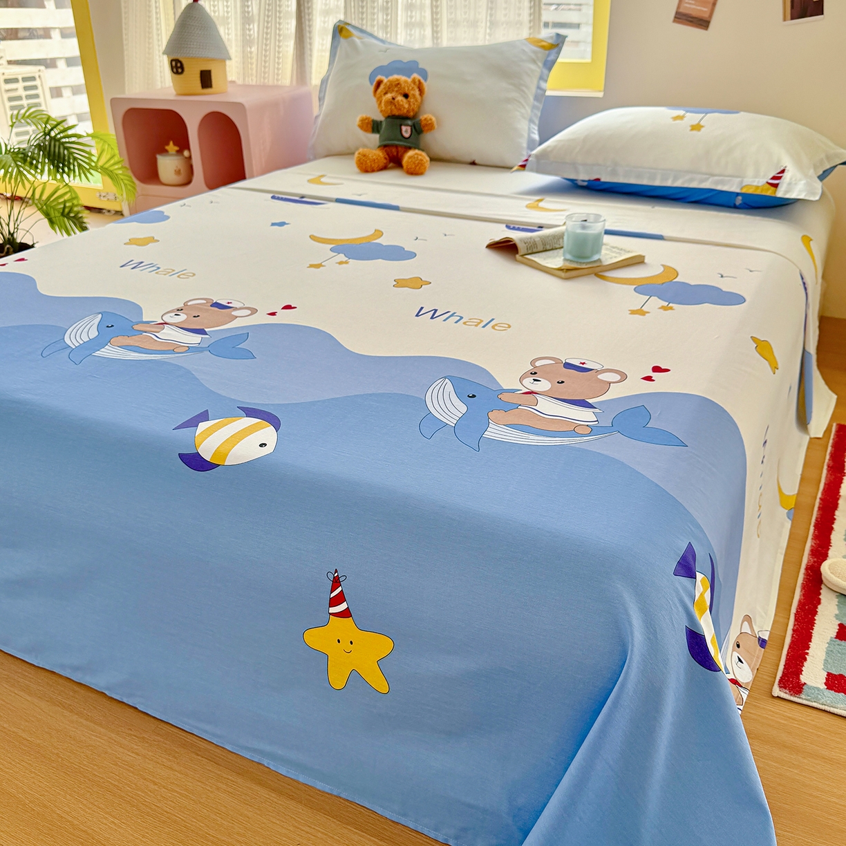 91家纺网 家纺一手货源 找家纺 尚帛 2026新款全棉品质喷气印花爆款四件套 多规格套件 单品系列-单床单 水上乐园