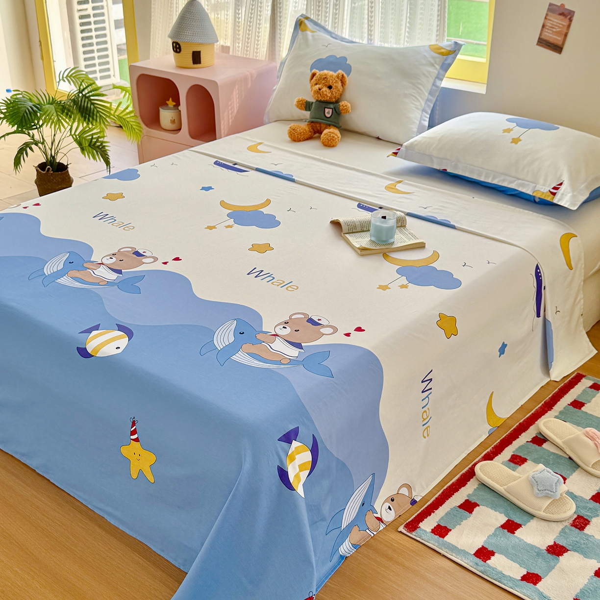 91家纺网 家纺一手货源 找家纺 尚帛 2026新款全棉品质喷气印花爆款四件套 多规格套件 单品系列-单床单 水上乐园