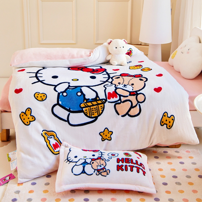 91家纺网 家纺一手货源 找家纺 （总）乐秀家纺 2025新款大版三丽鸥牛奶绒幼儿园被子可拆卸 单被套+被芯