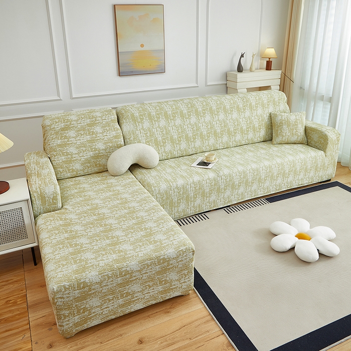 91家纺网 家纺一手货源 找家纺 丝绮鹿 2025新款仿麻雪尼尔松紧款沙发套-流景（贵妃图） 流景-薄雾黄