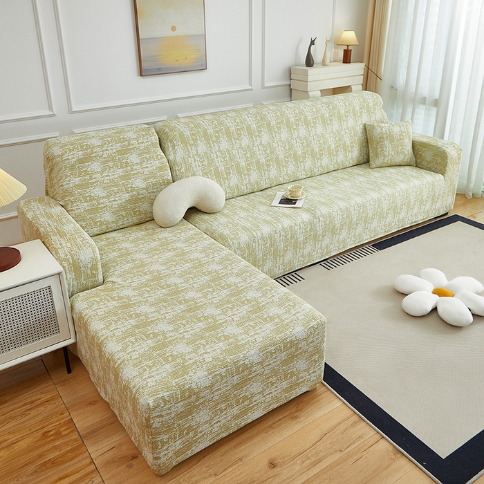 丝绮鹿 2025新款仿麻雪尼尔松紧款沙发套-流景（贵妃图） 流景-薄雾黄