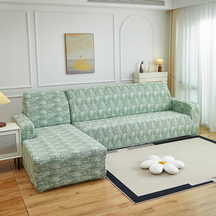 91家纺网 家纺一手货源 找家纺 丝绮鹿 2025新款仿麻雪尼尔松紧款沙发套-流景（贵妃图） 流景-宝石绿