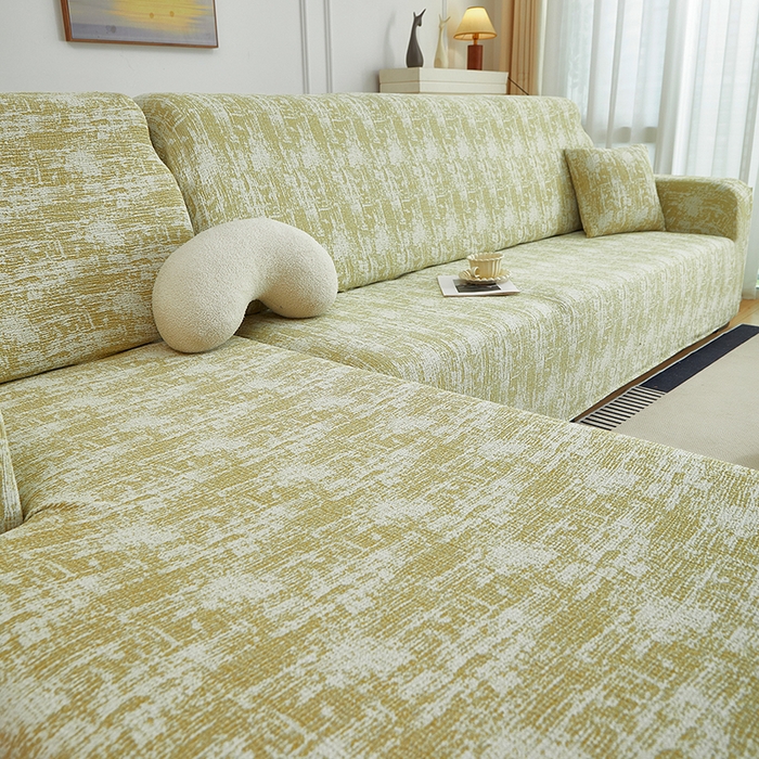 91家纺网 家纺一手货源 找家纺 丝绮鹿 2025新款仿麻雪尼尔松紧款沙发套-流景（贵妃图） 流景-薄雾黄