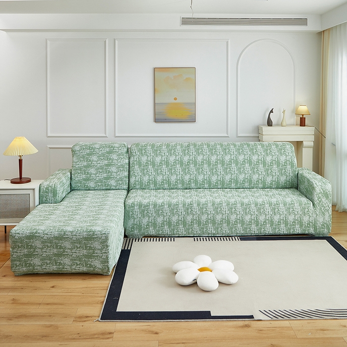 91家纺网 家纺一手货源 找家纺 丝绮鹿 2025新款仿麻雪尼尔松紧款沙发套-流景（贵妃图） 流景-宝石绿