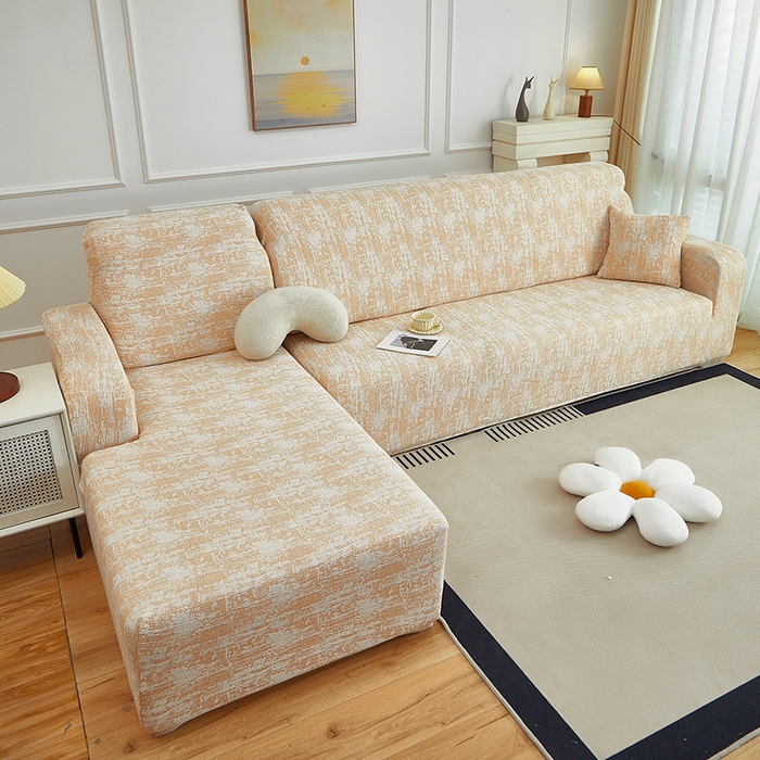 91家纺网 家纺一手货源 找家纺 丝绮鹿 2025新款仿麻雪尼尔松紧款沙发套-流景（贵妃图） 流景-落日橘