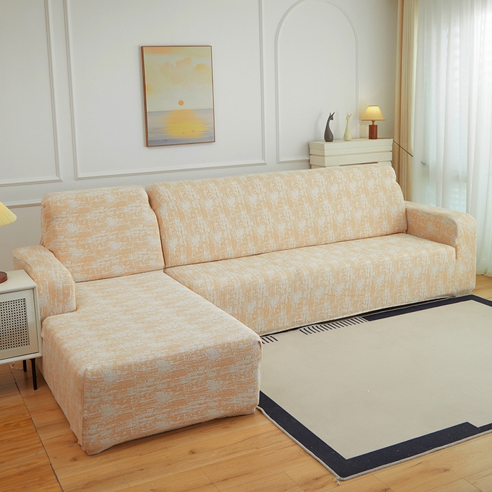 91家纺网 家纺一手货源 找家纺 丝绮鹿 2025新款仿麻雪尼尔松紧款沙发套-流景（贵妃图） 流景-落日橘