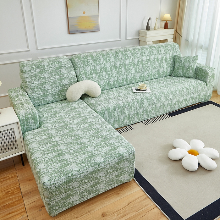 91家纺网 家纺一手货源 找家纺 丝绮鹿 2025新款仿麻雪尼尔松紧款沙发套-流景（贵妃图） 流景-宝石绿