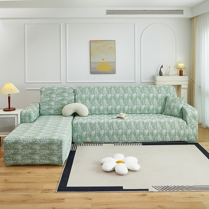 91家纺网 家纺一手货源 找家纺 丝绮鹿 2025新款仿麻雪尼尔松紧款沙发套-流景（贵妃图） 流景-宝石绿