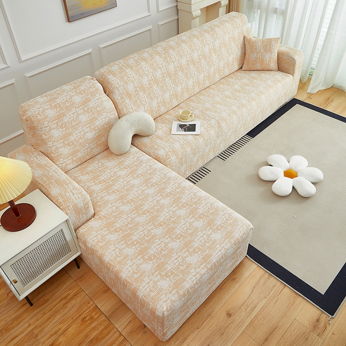 91家纺网 家纺一手货源 找家纺 丝绮鹿 2025新款仿麻雪尼尔松紧款沙发套-流景（贵妃图） 流景-落日橘