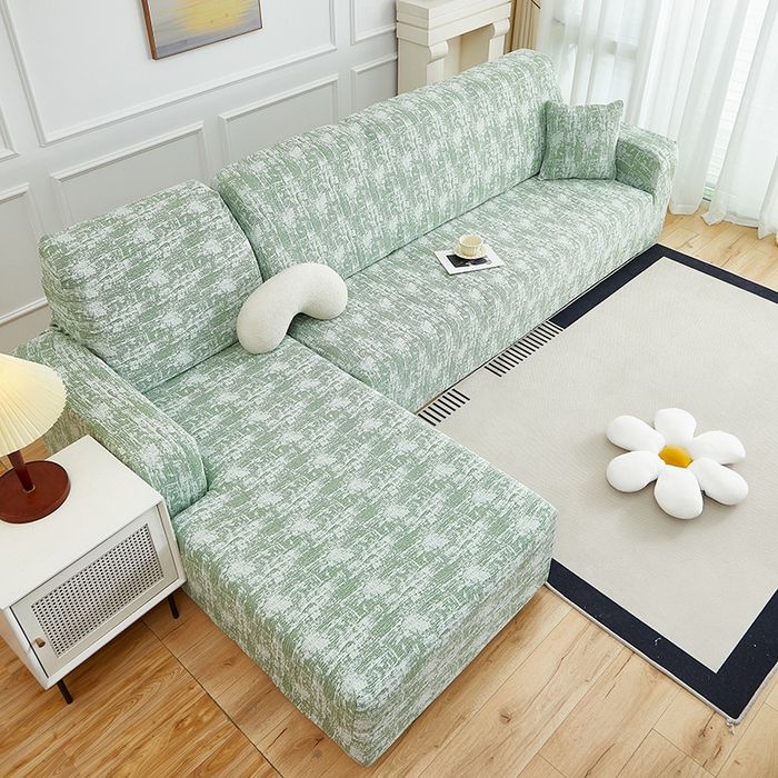 91家纺网 家纺一手货源 找家纺 丝绮鹿 2025新款仿麻雪尼尔松紧款沙发套-流景（贵妃图） 流景-宝石绿