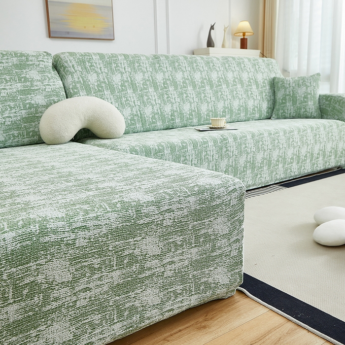 91家纺网 家纺一手货源 找家纺 丝绮鹿 2025新款仿麻雪尼尔松紧款沙发套-流景（贵妃图） 流景-宝石绿