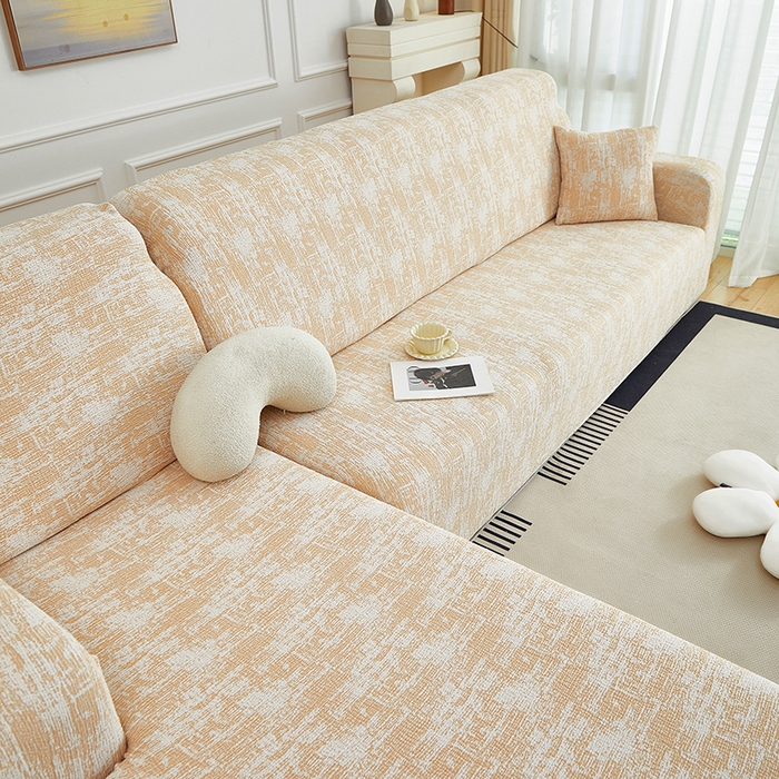 91家纺网 家纺一手货源 找家纺 丝绮鹿 2025新款仿麻雪尼尔松紧款沙发套-流景（贵妃图） 流景-落日橘